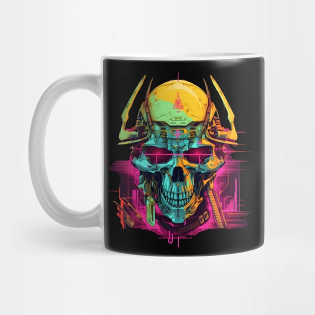 Cyberpunk Neon Samurai Skull by TooplesArt